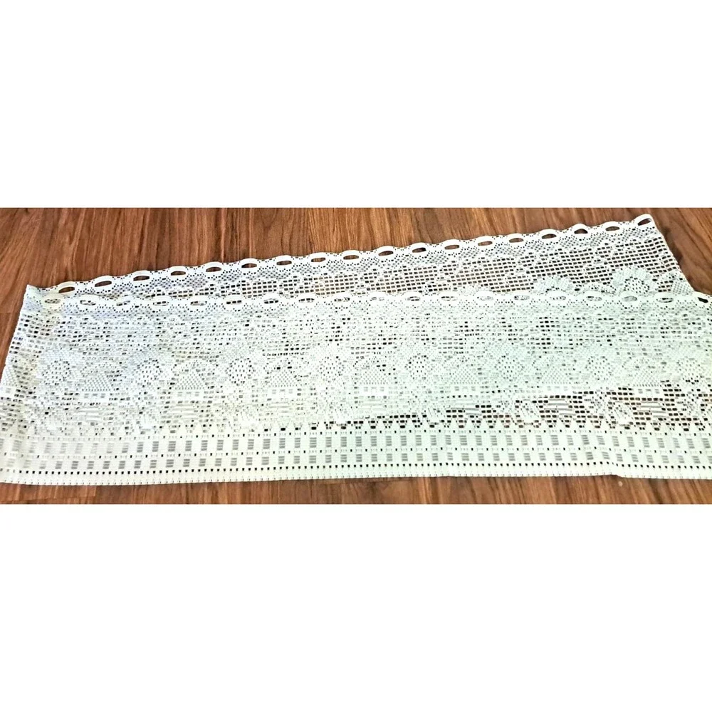White Knit Lace Window Valance Sunflower Village Houses Long Cottage 92x13